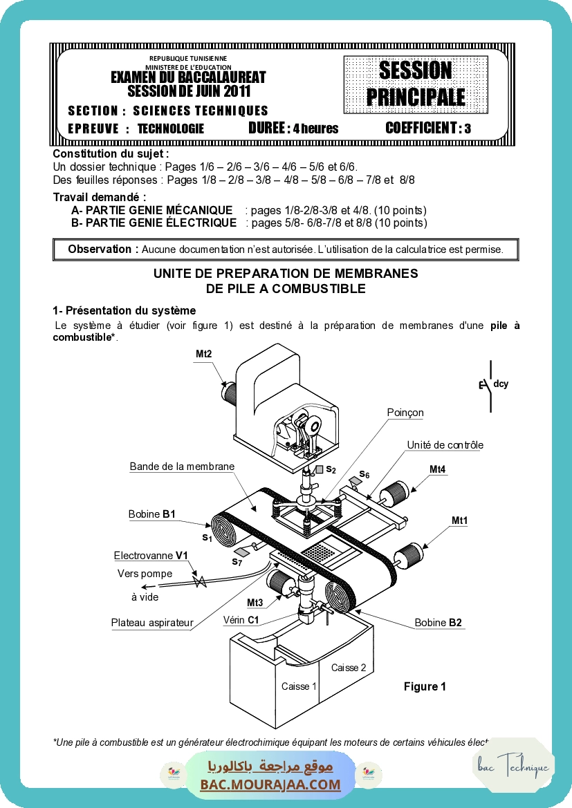 Sujet principale technique Bac 2011 – Section technique